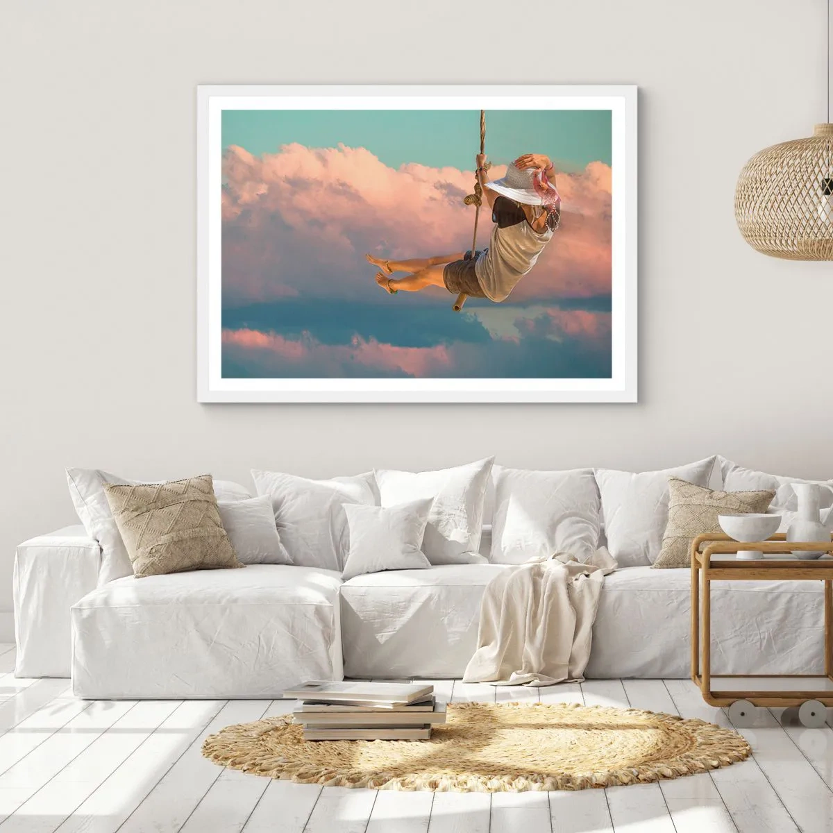 Plagát v bielom ráme - Hra v oblakoch - 70x50 cm