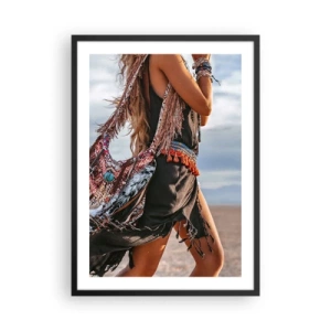 Plagát v čiernom ráme - Boho štýl na pozadí púštnej krajiny - 50x70cm - Šamanovo dievča - Moderná nástenná dekorácia do obývacej izby a spálne ARTTOR