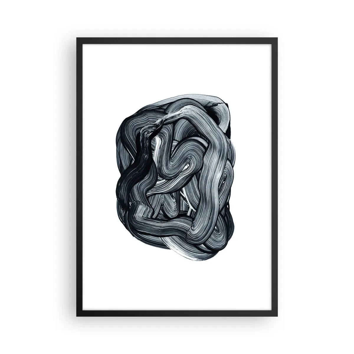Plagát v čiernom ráme - Abstraktná kompozícia čiernobielych ťahov štetcom - 50x70cm - Nie je to tak jednoduché - Moderná nástenná dekorácia do obývacej izby a spálne ARTTOR