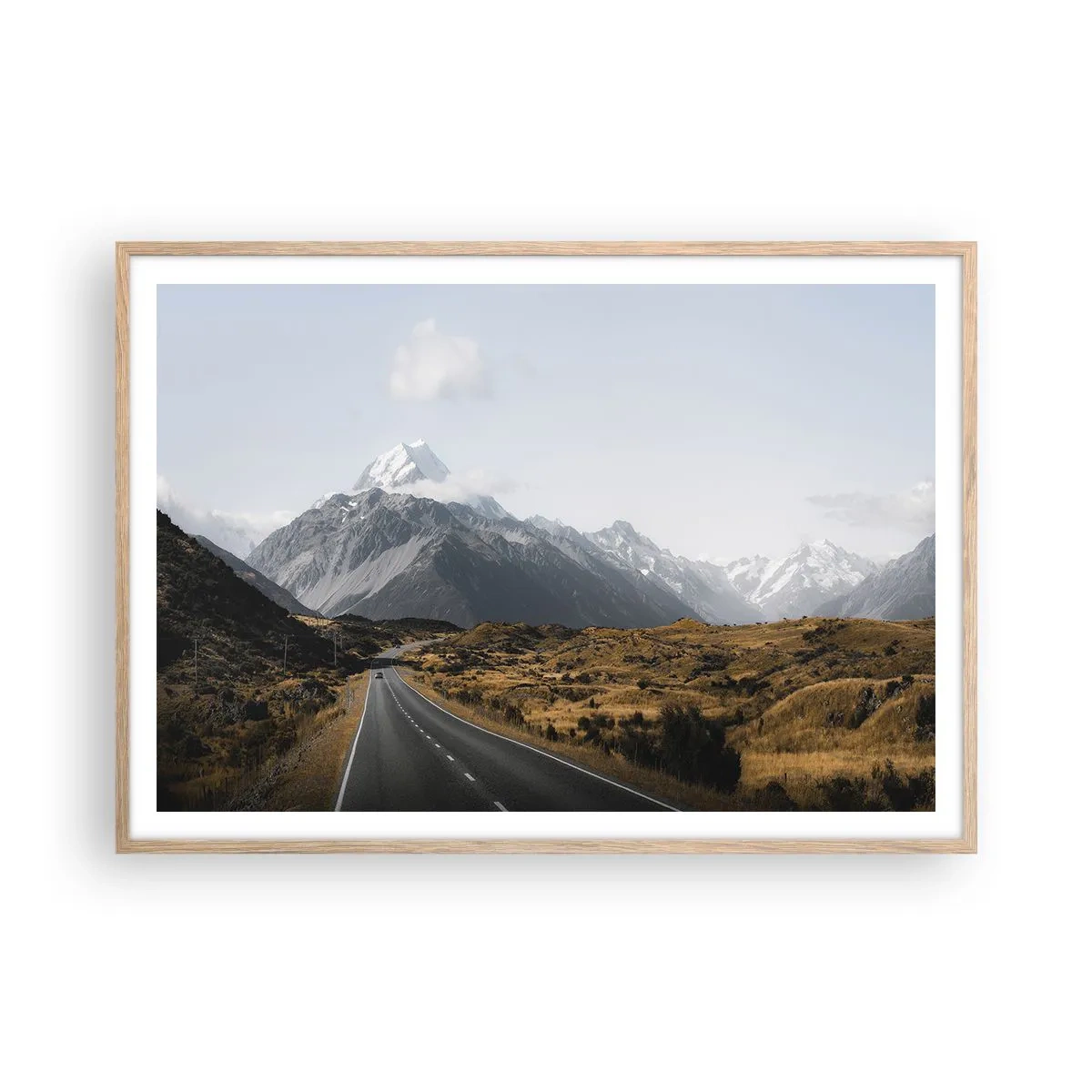 Plagát v ráme zo svetlého duba - Cesta do srdca hôr - 100x70 cm