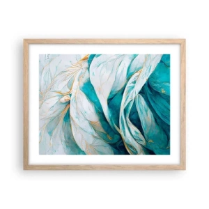 Plagát v ráme zo svetlého duba - Modrá abstrakcia so zlatým motívom - 50x40 cm