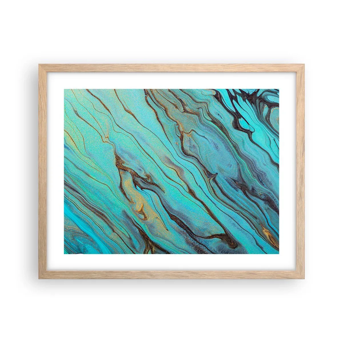 Plagát v ráme zo svetlého duba - Tyrkysový príliv - 50x40 cm