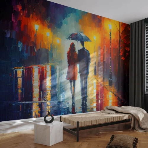 Fototapeta Premium Canvas - Spolu – farebná noc - Pár, Romantické, Prechádzka - 150x105 cm