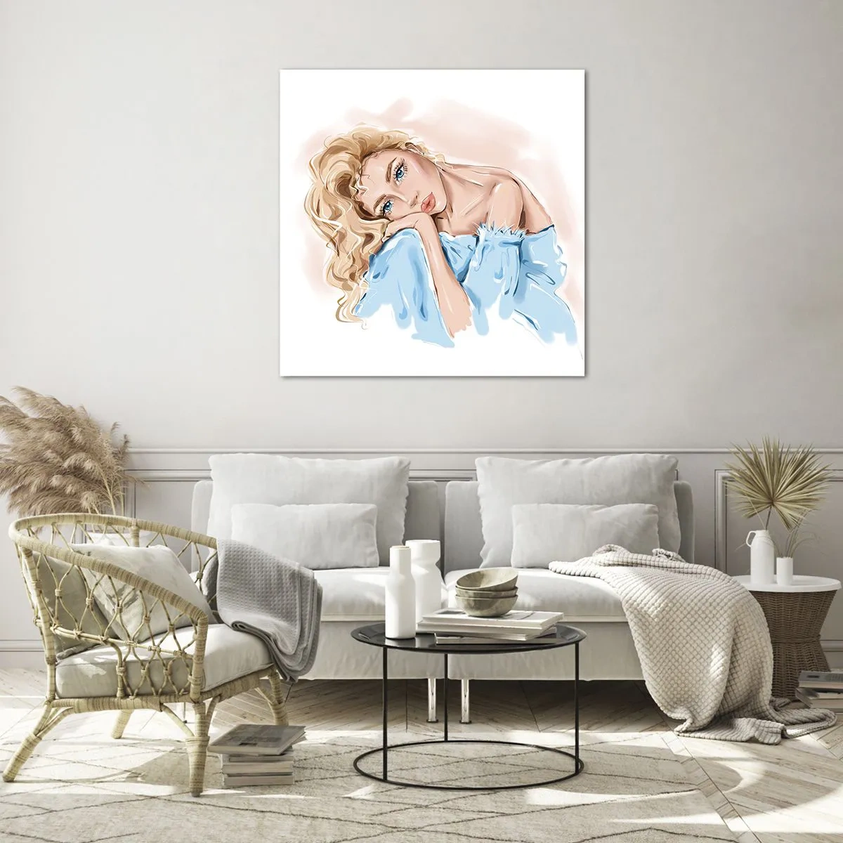 Obraz na skle - Zasnená v modrej - 50x50 cm