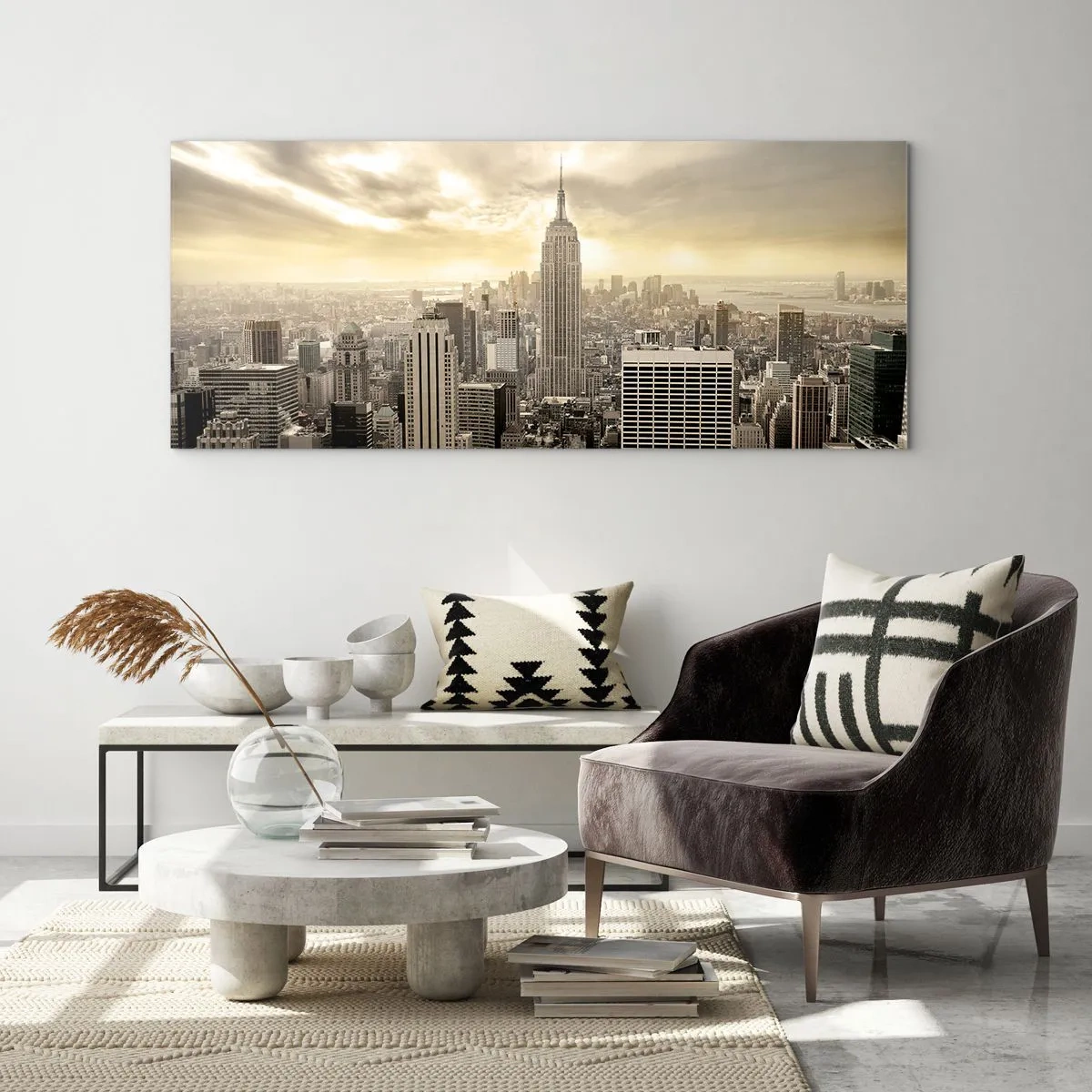 Obraz na skle - New York utkaný zo šedej - 100x40 cm