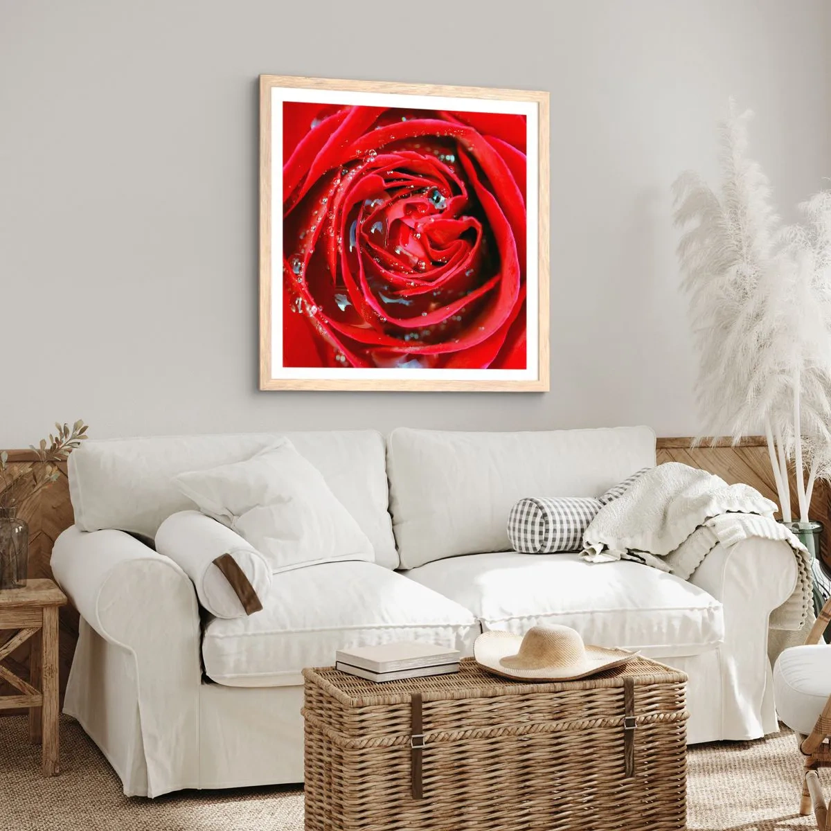 Plagát v ráme zo svetlého duba - V kvapkách rosy - 30x30 cm