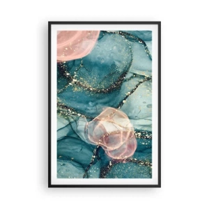 Plagát v čiernom ráme - Modré hodváb modré, ružový tyl - 61x91 cm