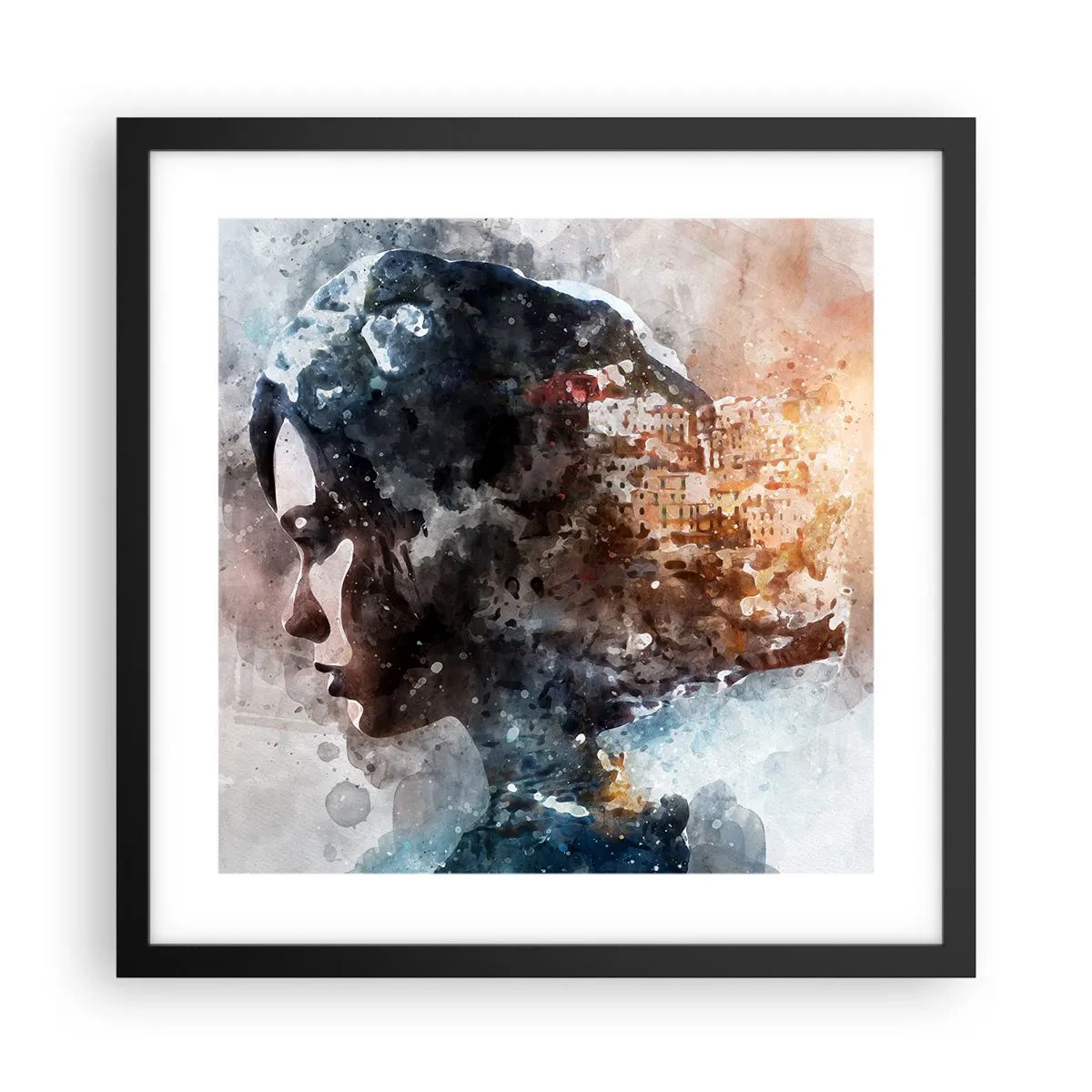 Plagát v čiernom ráme - Príbeh o dievčati s mestom v pozadí - 40x40 cm