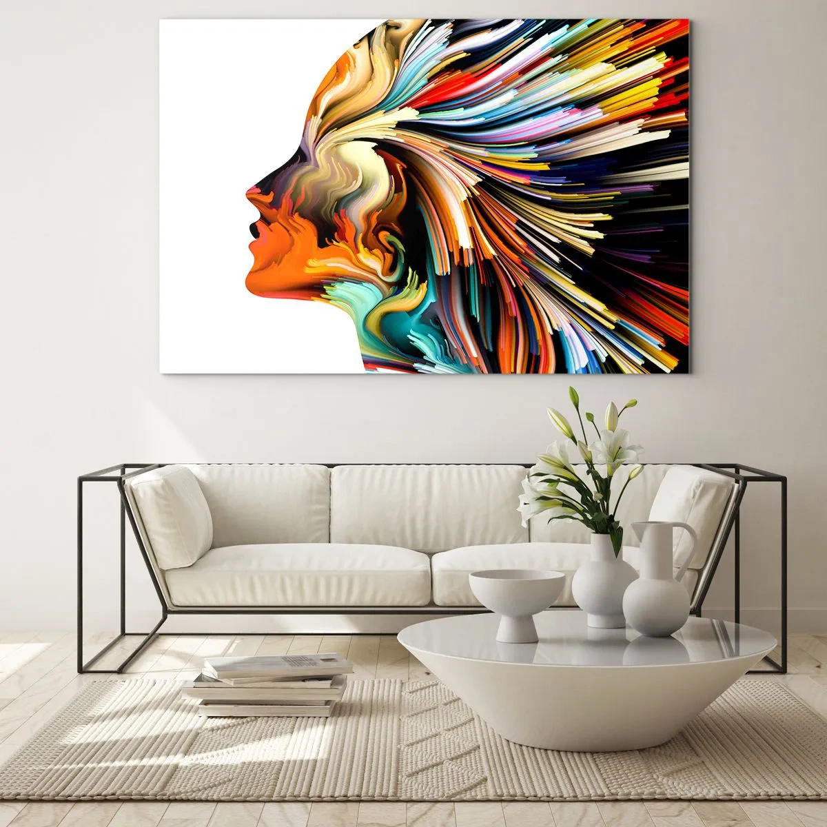 Obraz na skle - Explózia farieb v tvare ľudskej siluety - 70x50cm - Explózia predstavivosti - Moderná nástenná dekorácia do obývacej izby a spálne ARTTOR