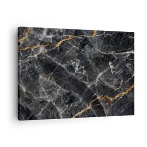 Obraz na plátne - Čierne a zlaté detaily mramorového povrchu - 70x50cm - Vnútorný život kameňa - Moderná nástenná dekorácia do obývacej izby a spálne ARTTOR