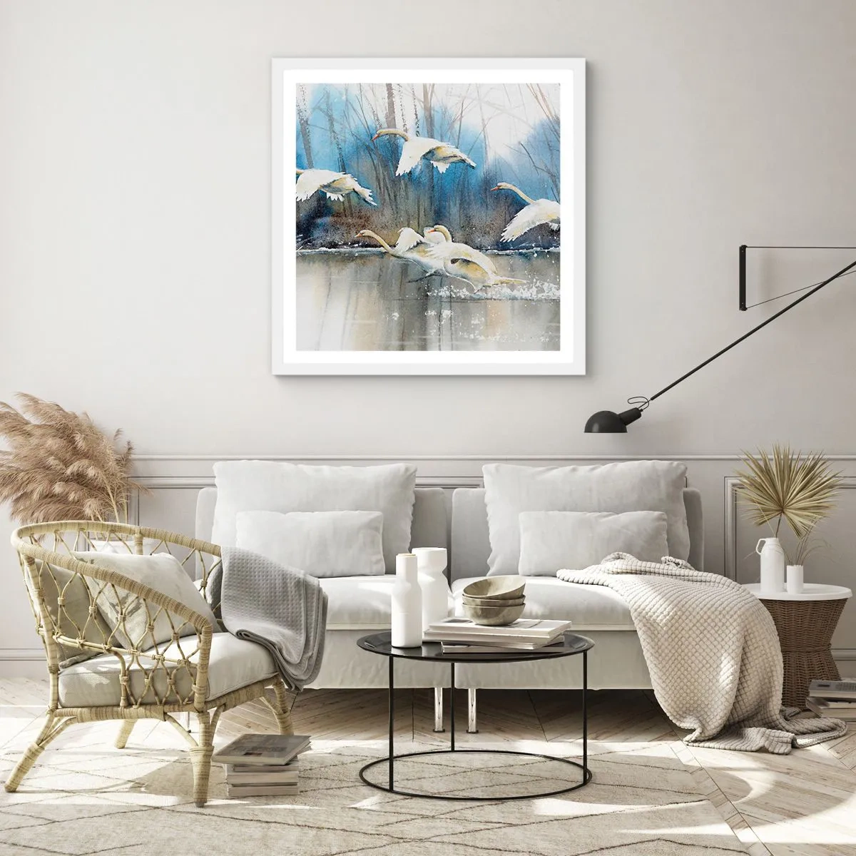 Plagát v bielom ráme - Ako v poviedke o divokých labutiach - 50x50 cm