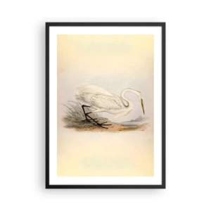 Plagát v čiernom ráme - Ilustrácia volavky na pastelovom pozadí krajiny - 50x70cm - Pani rákosín - Moderná nástenná dekorácia do obývacej izby a spálne ARTTOR