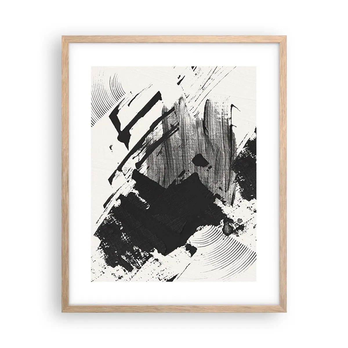Plagát v ráme zo svetlého duba - Abstrakcia – expresia čiernej - 40x50 cm