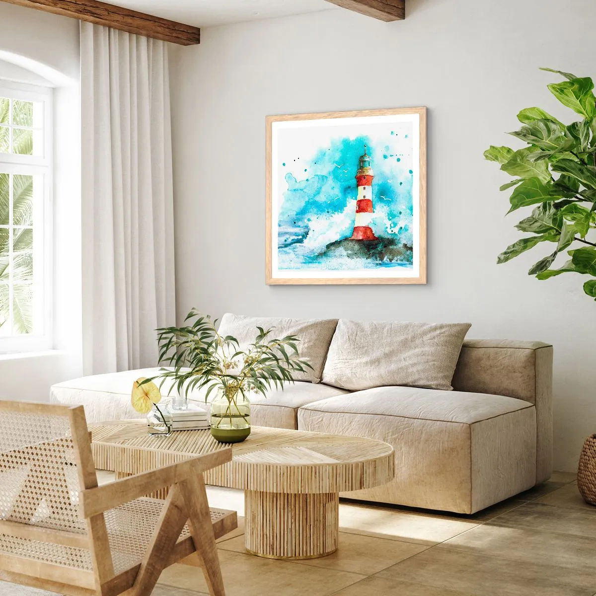 Plagát v ráme zo svetlého duba - Jednota živlov - 60x60 cm