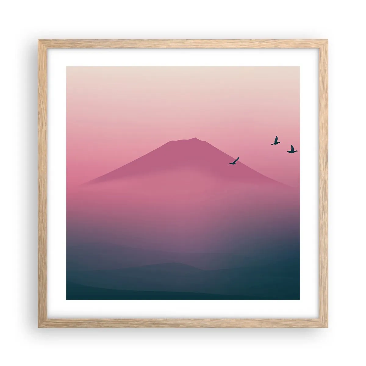 Plagát v ráme zo svetlého duba - Pútnici nad oblakmi - 50x50 cm