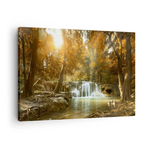 Obraz na plátne - Jesenná krajina s vodopádom - 70x50cm - Parkový vodopád - Moderná nástenná dekorácia do obývacej izby a spálne ARTTOR