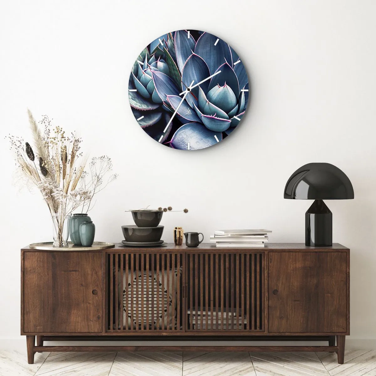 Nástenné hodiny - Luxusné rozety sukulentov v odtieňoch tyrkysovej a fialovej - 30x30cm - Vitálna sila - Moderná nástenná dekorácia do obývacej izby, kuchyne a spálne ARTTOR