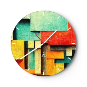 Nástenné hodiny - Farebné geometrické bloky v abstraktnom štýle - 30x30cm - Festival pravých uhlov - Moderná nástenná dekorácia do obývacej izby, kuchyne a spálne ARTTOR