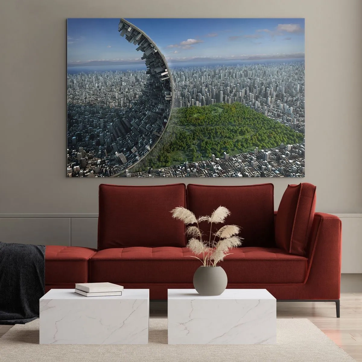 Obraz na skle - Mesto s veľkolepým efektom lomu priestoru - 70x50cm - Príroda je večná - Moderná nástenná dekorácia do obývacej izby a spálne ARTTOR