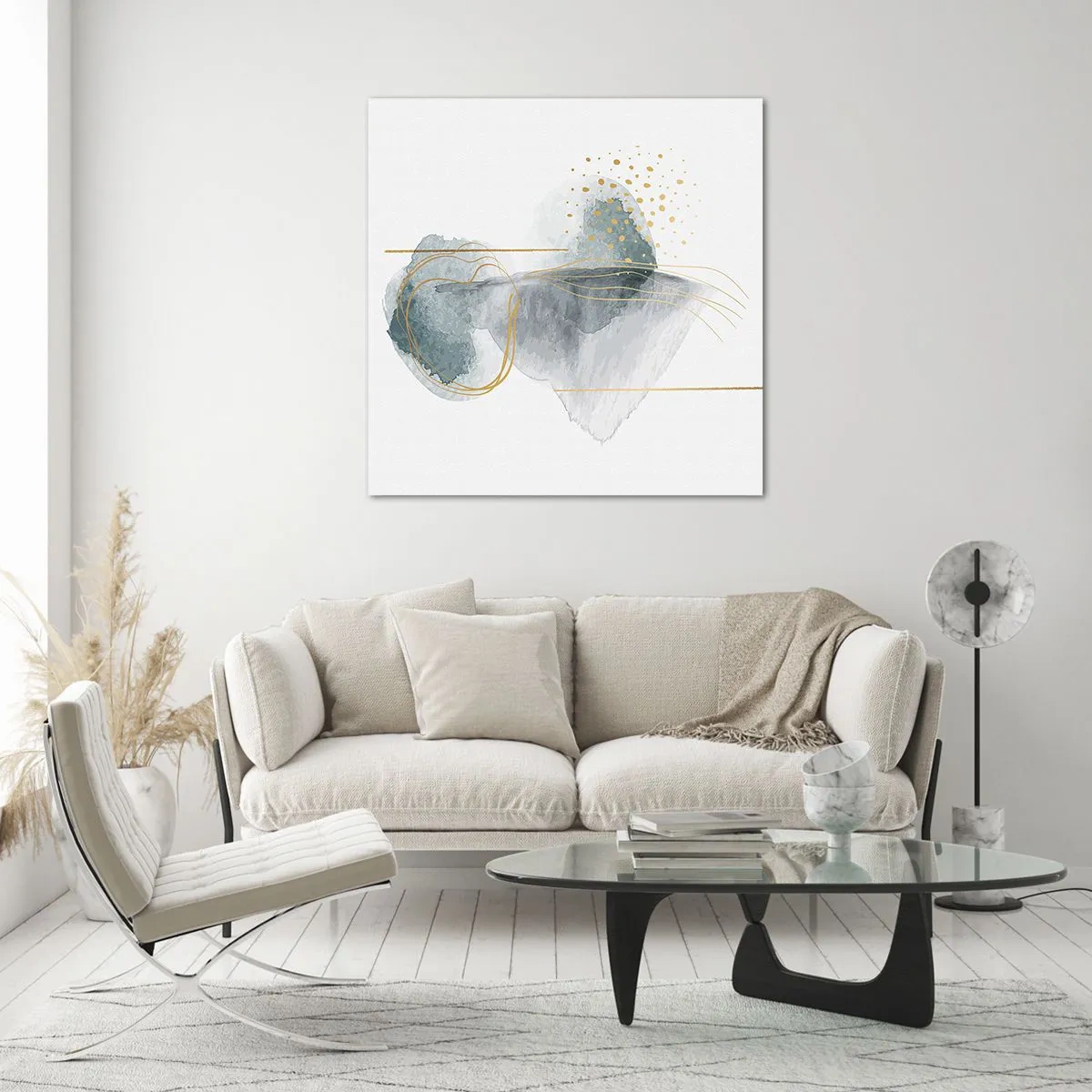 Obraz na skle - O vzťahu medzi šedou a zlatou - 70x70 cm