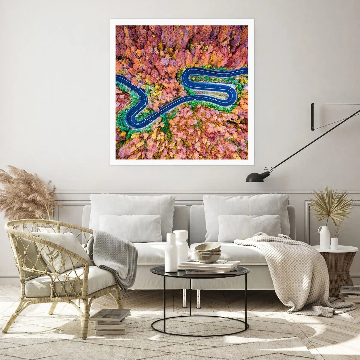 Plagát - Kľukatá cesta lesom - 60x60 cm