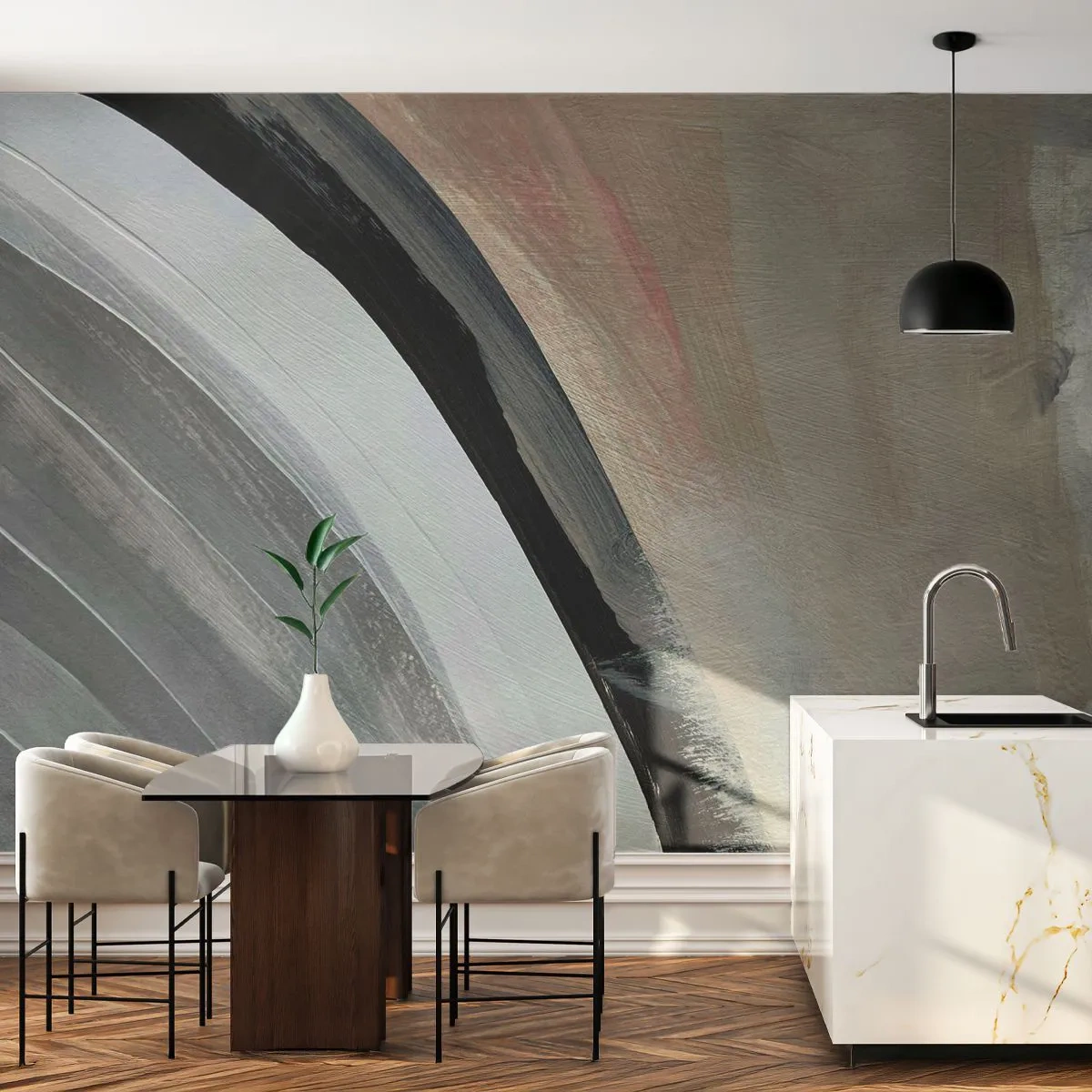 Fototapeta Premium Sand - Kompozícia: čierny a šedý oblúk - Abstrakcia, Kus, Moderné umenie - 150x105 cm