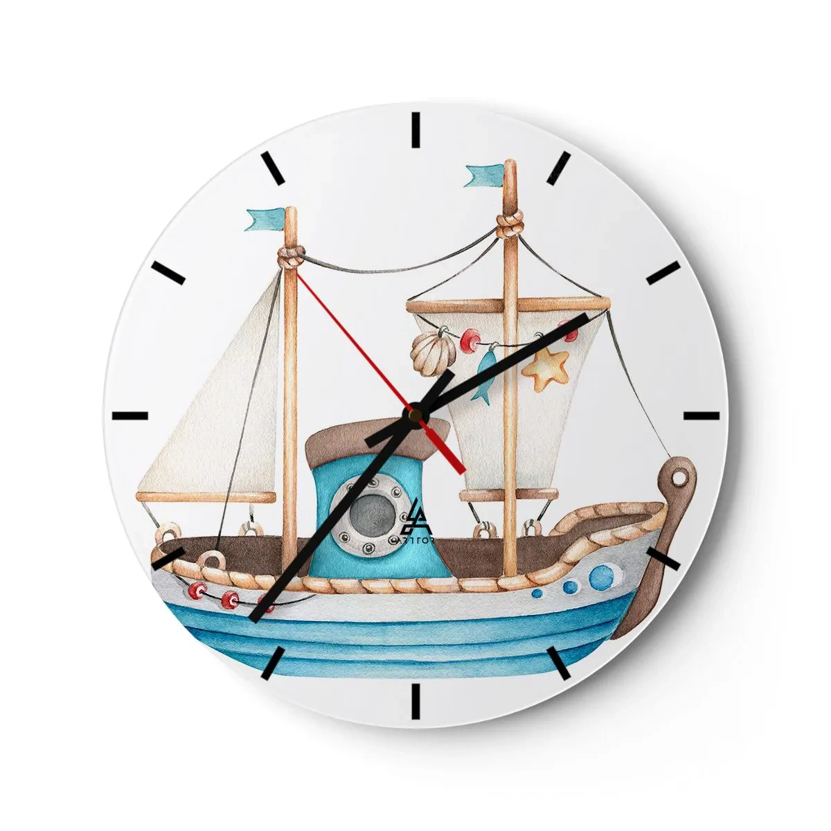 Nástenné hodiny - Ilustrovaná detská plachetnica s námorníckymi dekoráciami - 30x30cm - Ahoj, dobrodružstvo! - Moderná nástenná dekorácia do obývacej izby, kuchyne a spálne ARTTOR