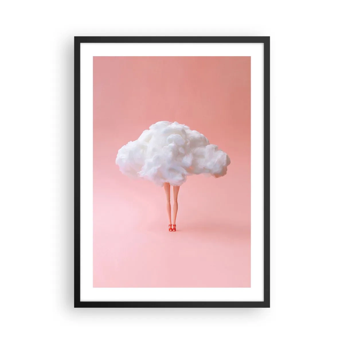Plagát v čiernom ráme - Luxusný oblak s nohami na ružovom pozadí - 50x70cm - Sladký sľub - Moderná nástenná dekorácia do obývacej izby a spálne ARTTOR