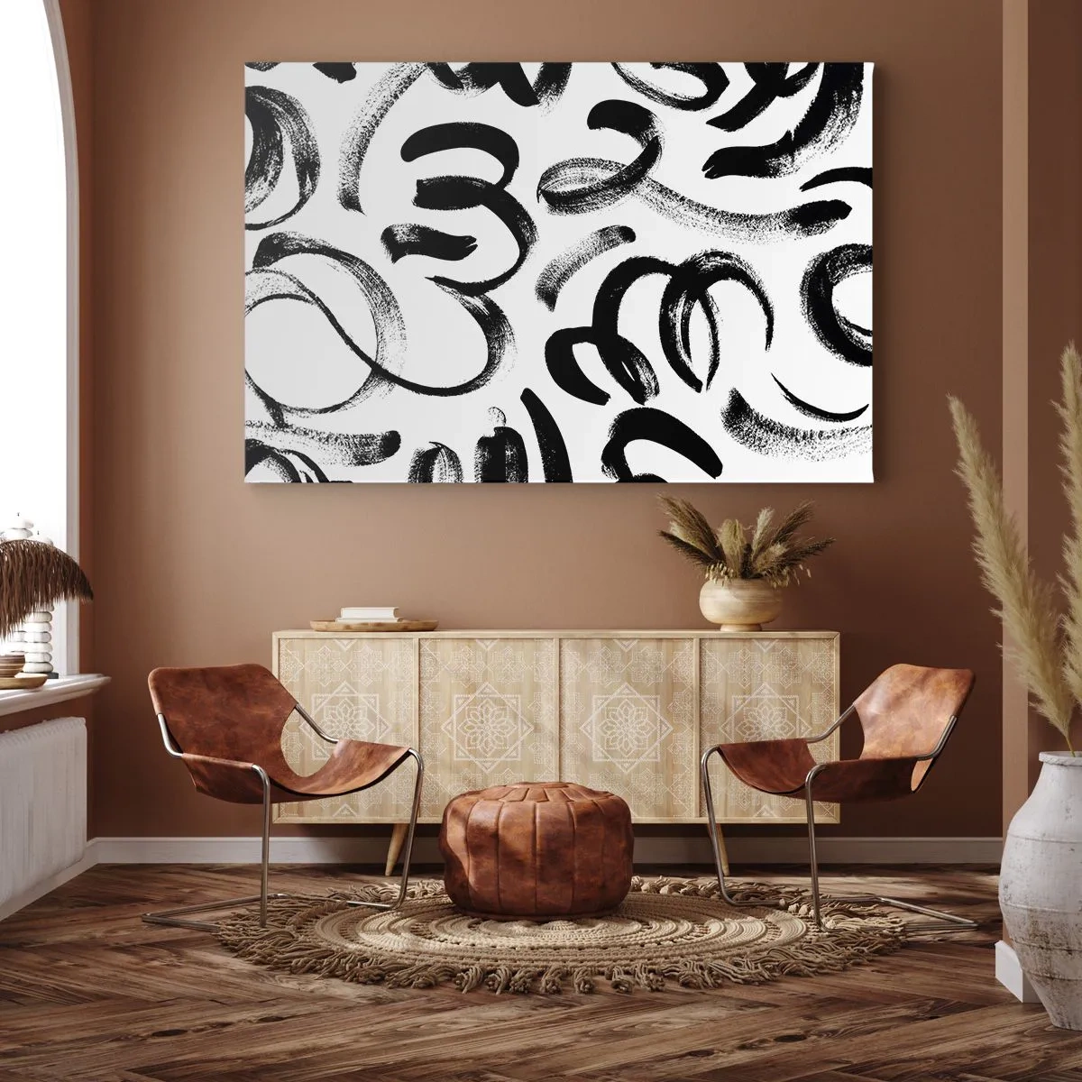Obraz na plátne - Čierne abstraktné ťahy štetcom na bielom pozadí - 70x50cm - Čierne na bielom - Moderná nástenná dekorácia do obývacej izby a spálne ARTTOR
