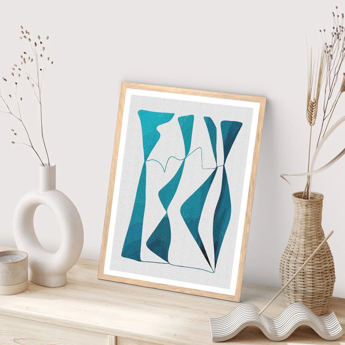 Plagát v ráme zo svetlého duba - Abstrakcia: tyrkysový vzťah - 30x40 cm
