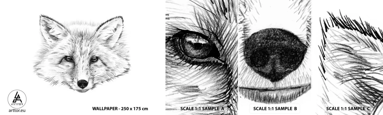 Vzorka samolepiacej fototapety Deluxe Sticker - Môžu tieto oči klamať? - Zvieratá, Fox, Grafika - 100x30 cm