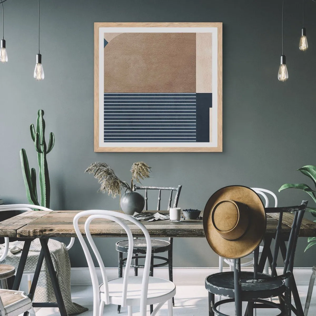 Plagát v ráme zo svetlého duba - Kompozícia jednoduchosti a guľatosti - 50x50 cm