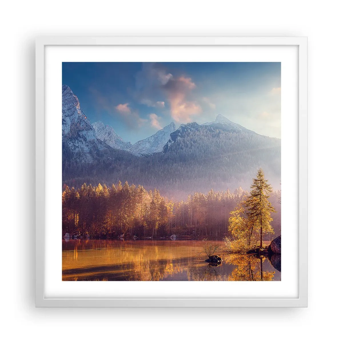 Plagát v bielom ráme - V horách a údoliach - 50x50 cm