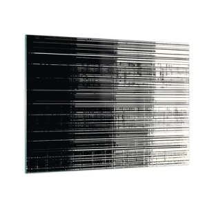Obraz na skle - Čiernobiela abstrakcia s horizontálnymi čiarami vytvárajúcimi gradient - 70x50cm - Vlny a vibrácie - Moderná nástenná dekorácia do obývacej izby a spálne ARTTOR