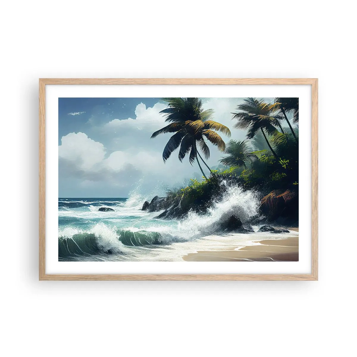 Plagát v ráme zo svetlého duba - Na tropickom pobreží - 70x50 cm