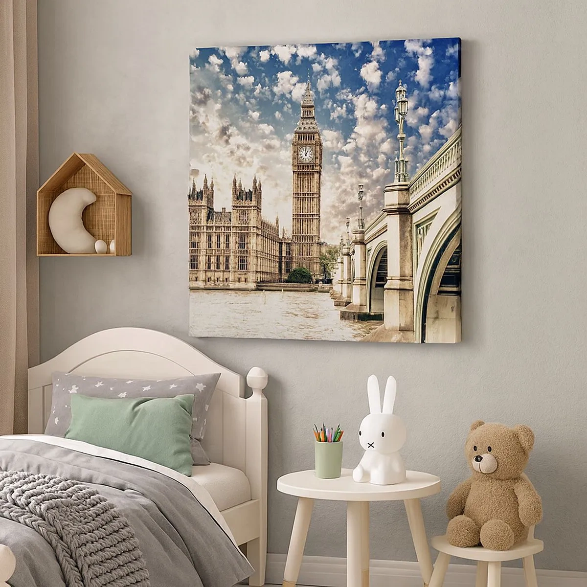 Obraz na plátne - Perové oblaky nad Temžou - 30x30 cm