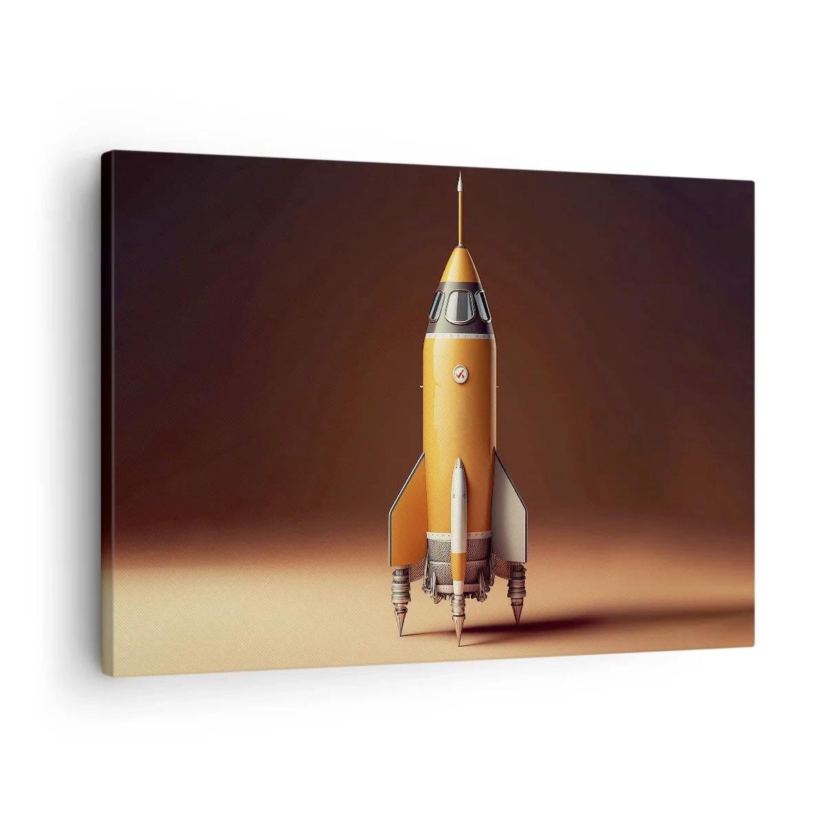 Obraz na plátne - Raketa v retro štýle na pozadí hnedých tónov - 70x50cm - Začína to snom - Moderná nástenná dekorácia do obývacej izby a spálne ARTTOR