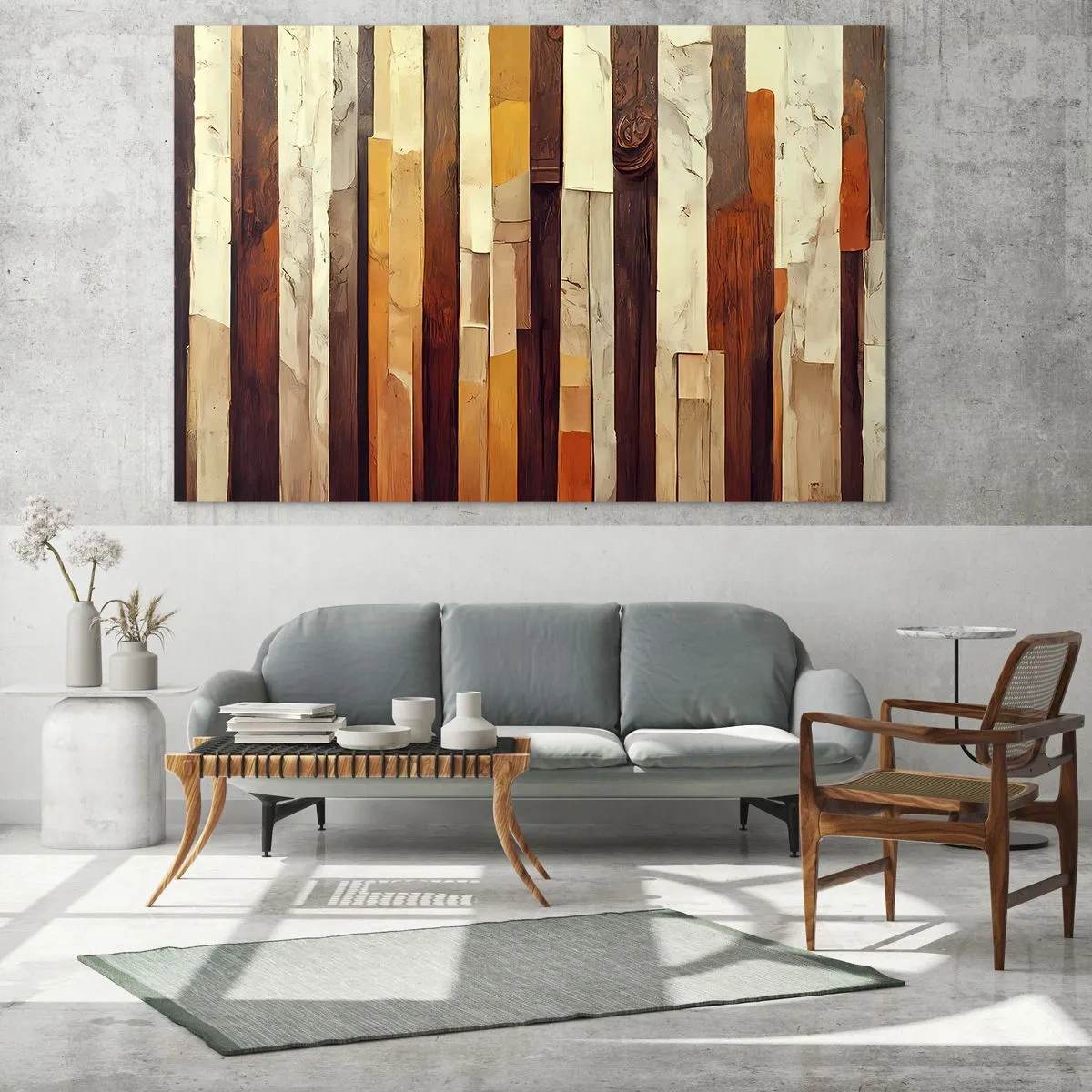 Obraz na skle - Kompozícia zvislých pruhov v odtieňoch dreva a béžovej - 70x50cm - Hymna lesných stromov - Moderná nástenná dekorácia do obývacej izby a spálne ARTTOR
