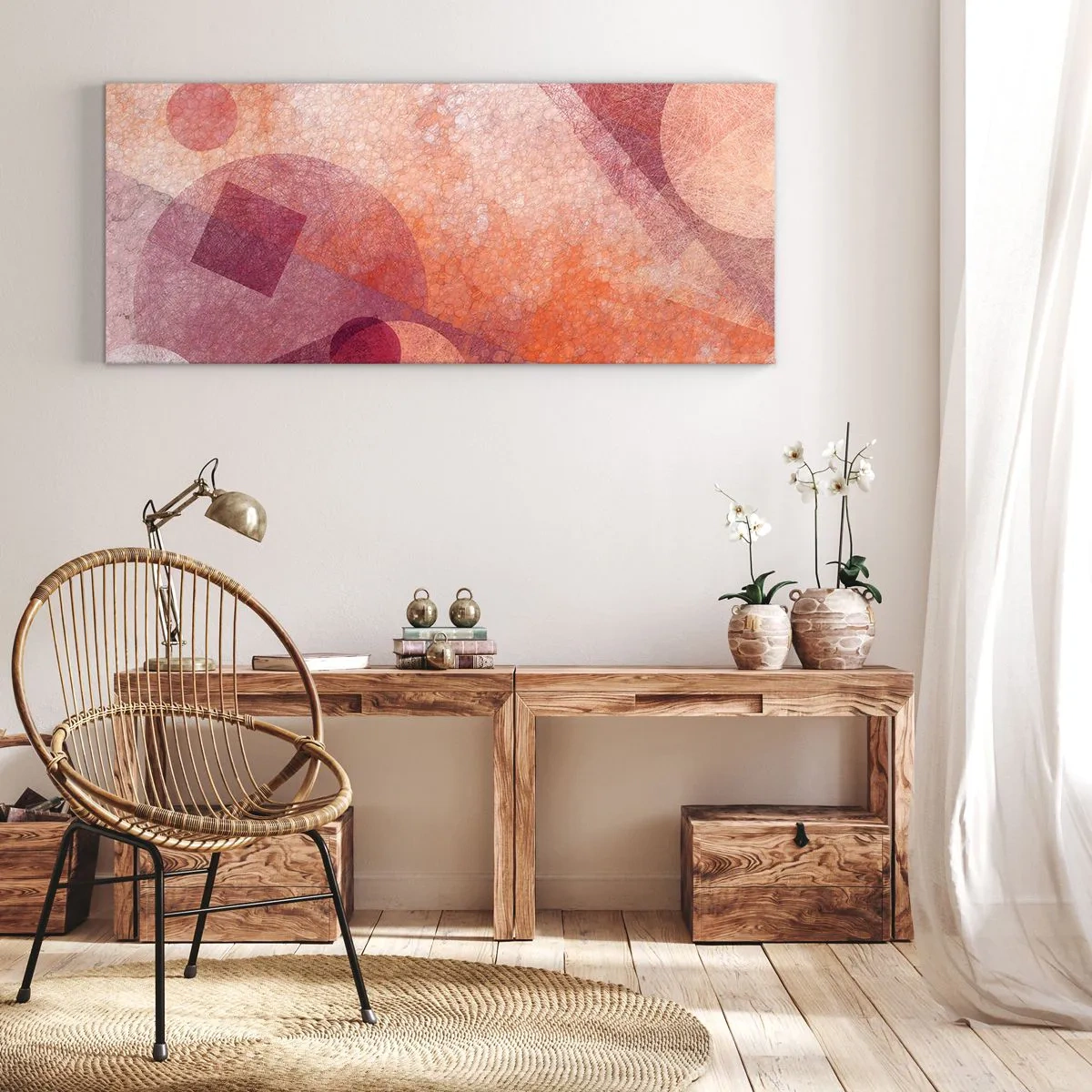 Obraz na plátne - Geometrické premeny na ružové - 90x30 cm