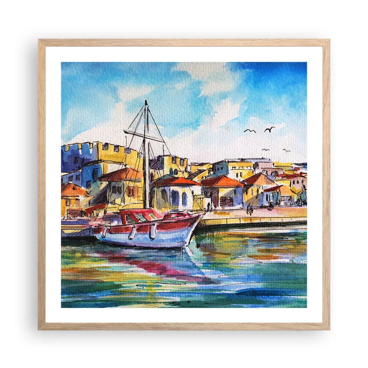 Plagát v ráme zo svetlého duba - Dúhové popoludnie - 60x60 cm