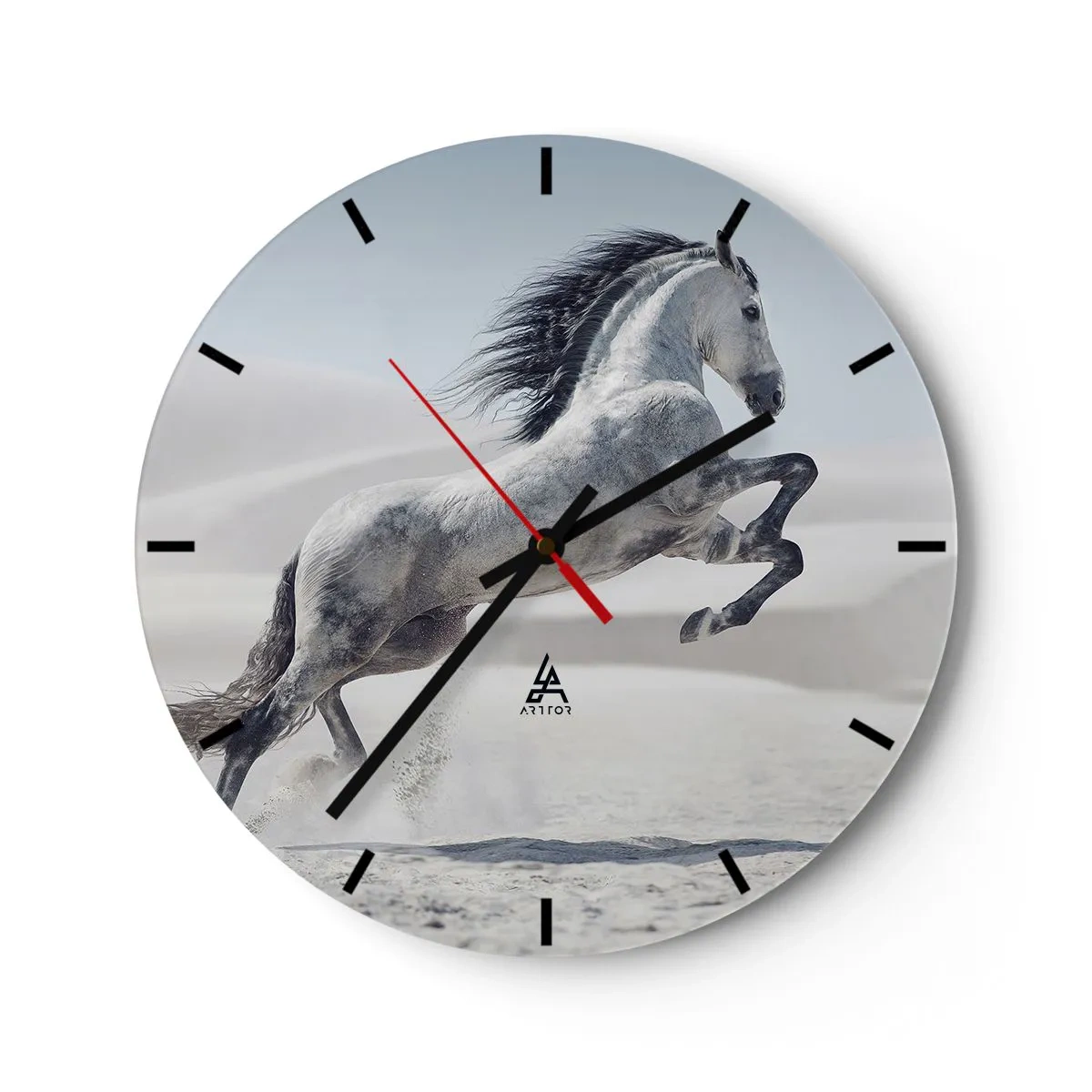 Nástenné hodiny - Skákajúci arabský kôň na púštnom pozadí - 30x30cm - Arabské knieža - Moderná nástenná dekorácia do obývacej izby, kuchyne a spálne ARTTOR