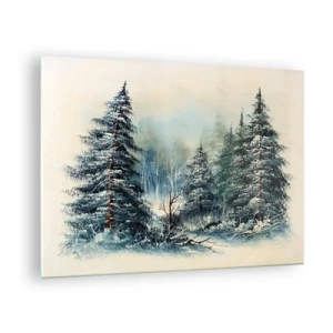 Obraz na skle - Zimný les so zasneženými stromami na pozadí oblohy - 70x50cm - Pripravenie na Vianoce - Moderná nástenná dekorácia do obývacej izby a spálne ARTTOR
