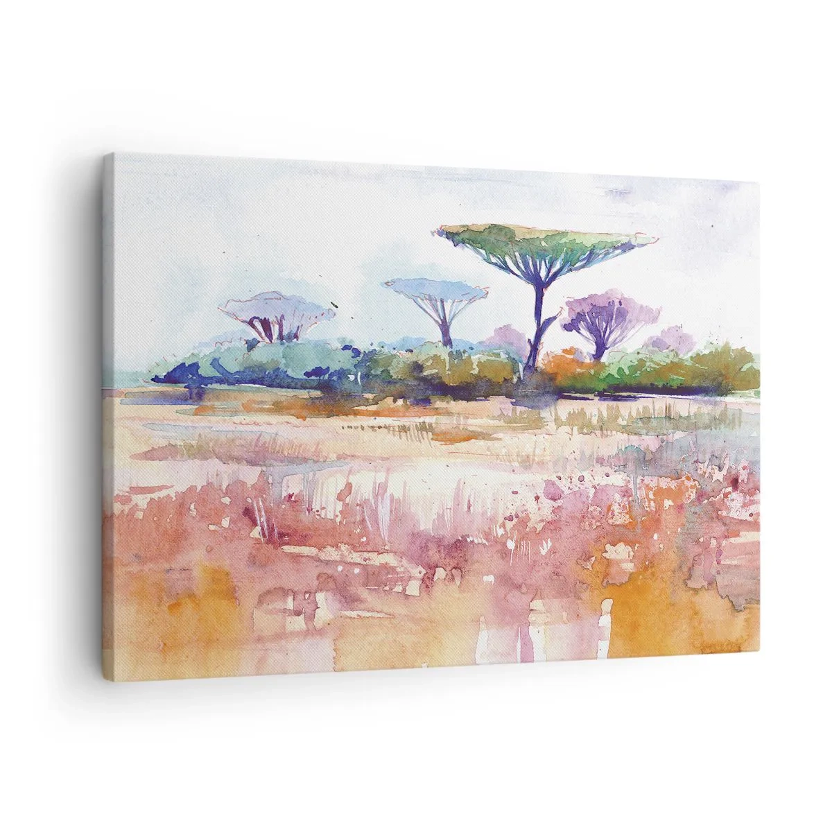 Obraz na plátne - Malebná savanská krajina v akvarelových farbách - 70x50cm - Farby savany - Moderná nástenná dekorácia do obývacej izby a spálne ARTTOR