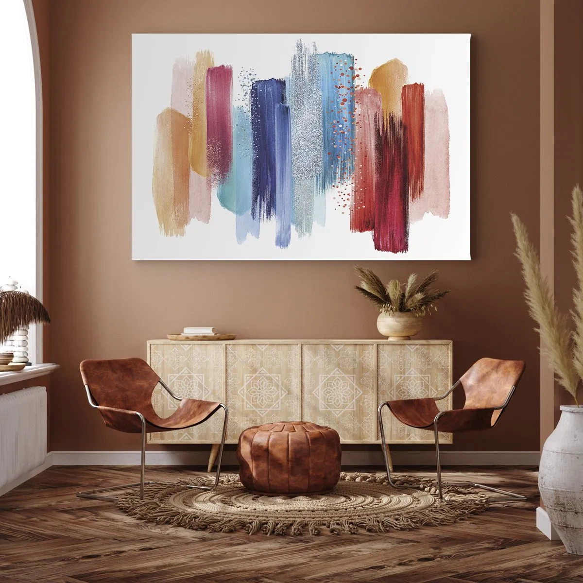Obraz na plátne - Farebné ťahy štetcom na bielom pozadí - 70x50cm - Hore a dole - Moderná nástenná dekorácia do obývacej izby a spálne ARTTOR