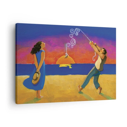 Obraz na plátne - Postavy pri mori pri západe slnka - 70x50cm - Viac ako hviezda z neba - Moderná nástenná dekorácia do obývacej izby a spálne ARTTOR