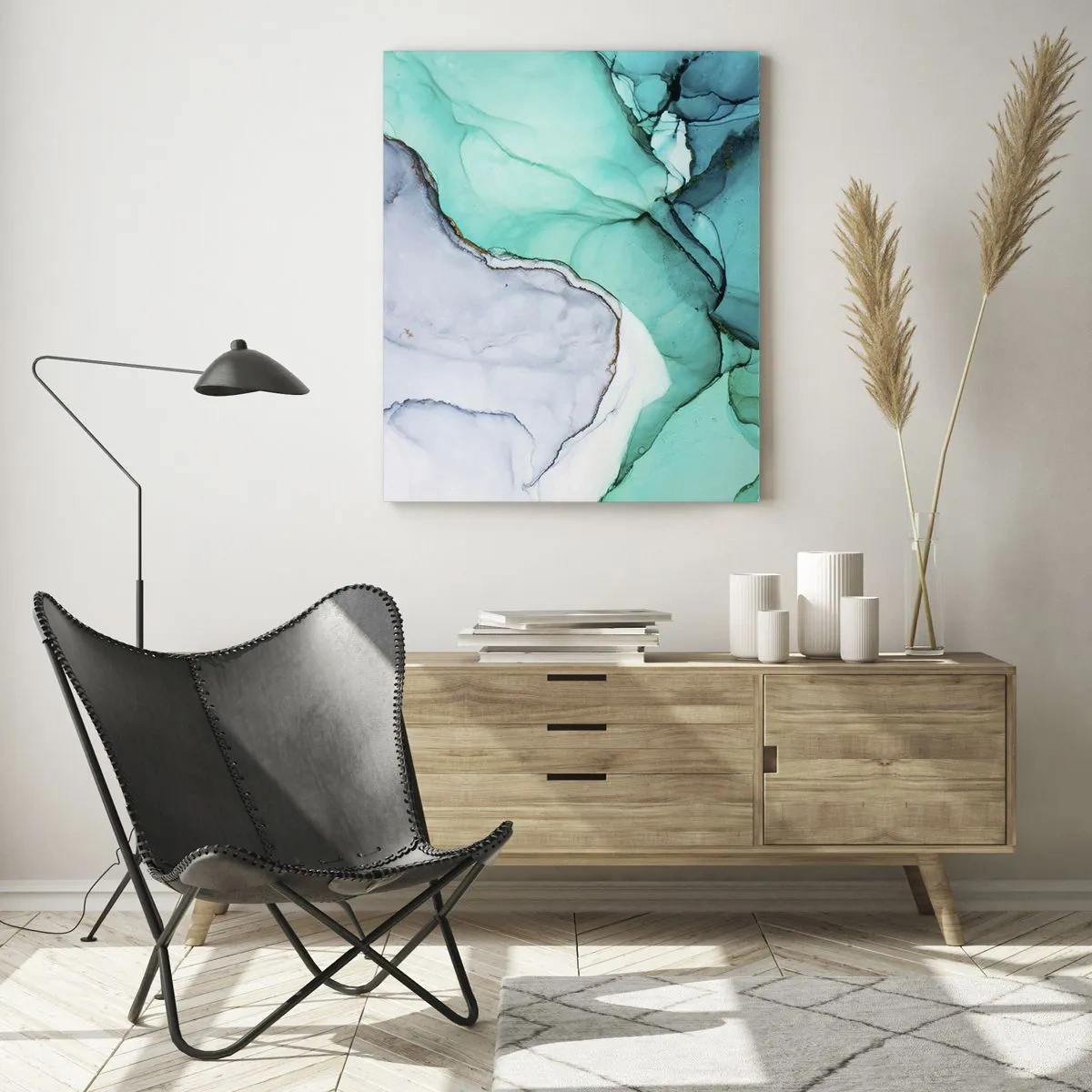 Obraz na skle - Štúdia v tyrkysovej - 50x70 cm