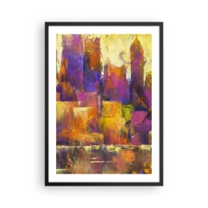 Plagát v čiernom ráme - Abstraktná kompozícia v teplých odtieňoch oranžovej a fialovej. - 50x70cm - Metropolitná kompozícia - Moderná nástenná dekorácia do obývacej izby a spálne ARTTOR