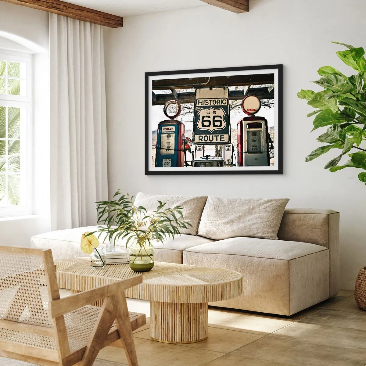 Plagát v čiernom ráme - Americká retro cesta - 70x50 cm