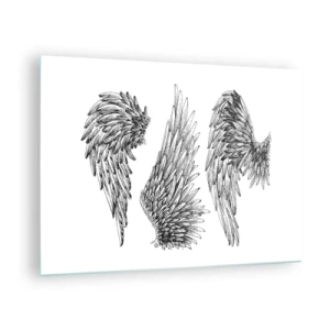 Obraz na skle - Anjelské krídla v umeleckej čiernobielej grafike - 70x50cm - Aj ty sa môžeš stať anjelom - Moderná nástenná dekorácia do obývacej izby a spálne ARTTOR