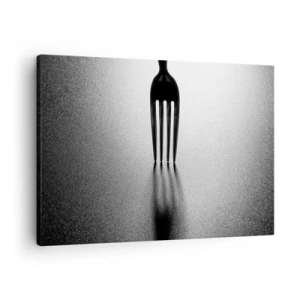 Obraz na plátne - Minimalistické spracovanie vidličky v čiernobielej farbe s hrou tieňov. - 70x50cm - Svetlo a tieň - Moderná nástenná dekorácia do obývacej izby a spálne ARTTOR